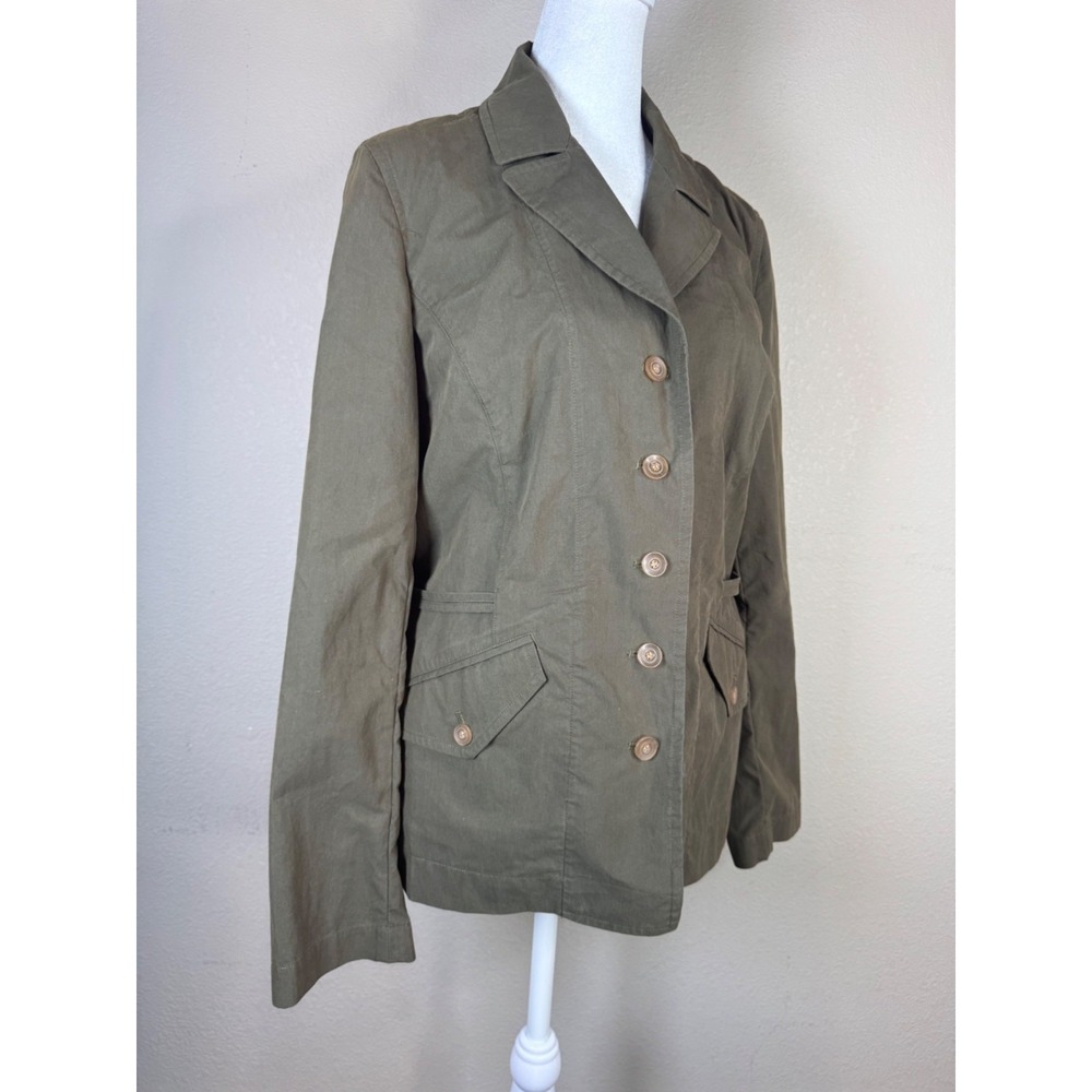 Talbots Womens Olive Green Button-Up Blazer Jacket Size 10 Cotton Blend